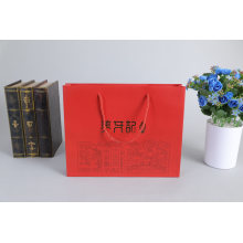 Gold Logo Hot Foiled Stamping Red Matt Coated Paper Bag with Cotton Rope Handles